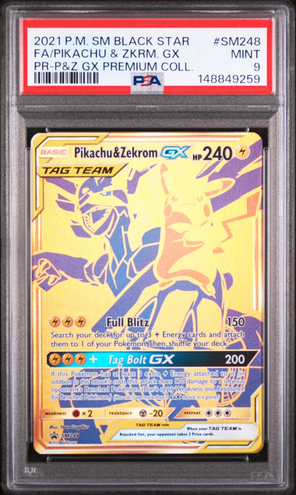 2021 POKEMON SM BLACK STAR PROMO #SM248 FULL ART/PIKACHU & ZEKROM GX PSA 9