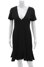 Oscar de la Renta Womens Short Sleeves V Neck Swing Dress Black Size Small