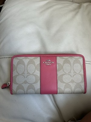 Coach Signature Logo Zip-Around Wallet Pink Beige, Women's Credit
