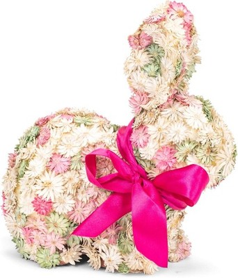 RAZ Imports Floral Easter Bunny Figurine 9.75'' Spring Rabbit Decor Pink Bow-2PK