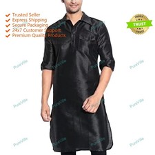 Mens Fashion Shirt Mens Long Kurta Bland Nylon Dress Kurta Shirt Color Black