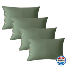 JELLYMONI 4pc Cotton Button Pillowcases 20x26in Green Bed Pillow Covers