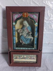 Antique Mary Mother Of God Religion Sick Call Box Wall Mount Religious Prayer