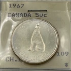 1967 Canada 50 Cents Silver Howling Wolf Half Dollar Fifty Cents 50c