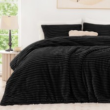 EXQ Home Fluffy Comforter Set Queen Size - Super Soft Faux Fur Stripe Jacquar...