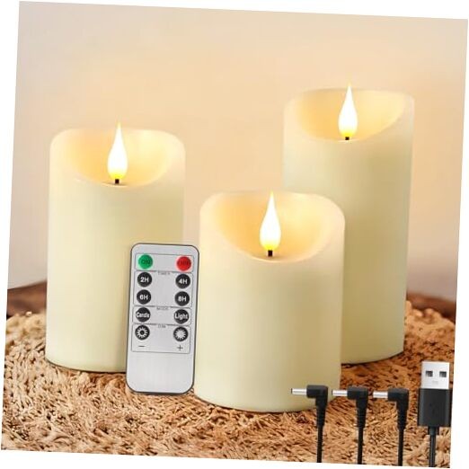 With Remote - Led Pillar Candles With Usb Off-white
