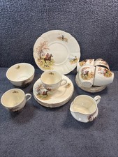 Lovely Alfred Meakin Hunting Shooting Fishing 6 x Trios + Jug, SugarBowl & Plate