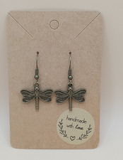 Handmade Dragonfly Dangle/Drop Hook Earrings, antique bronze Tone, No Stone