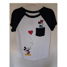 Disney Girls Mickey Minnie Mouse Black White Pullover Graphic T-Shirt L 11/13