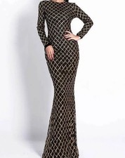 Black  Gold Sequin Long Sleeve Maxi Dress