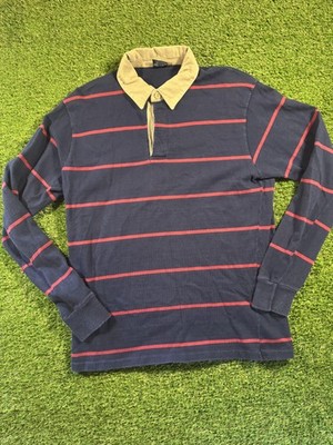 GANT Rugby Polo Shirt Mens Large Blue Stripe Long Sleeve Made USA Cotton