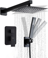 Elegant 12" Matte Black Shower Faucet Set with Rain Head Handheld Spray