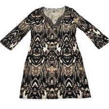 Worthington Dress Medium Snake Print Beaded Black Gold Stretch V-Neck Sexy Party