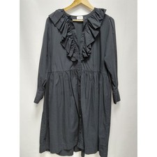 unlabel Cotton Ruffle Dress Black Solid Long Sleeve Knee Length Size 172/16