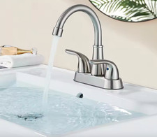 Brushed Nickel Bathroom Sink Faucet 3Hole 4in Centerset Vanity Mixer with Drain