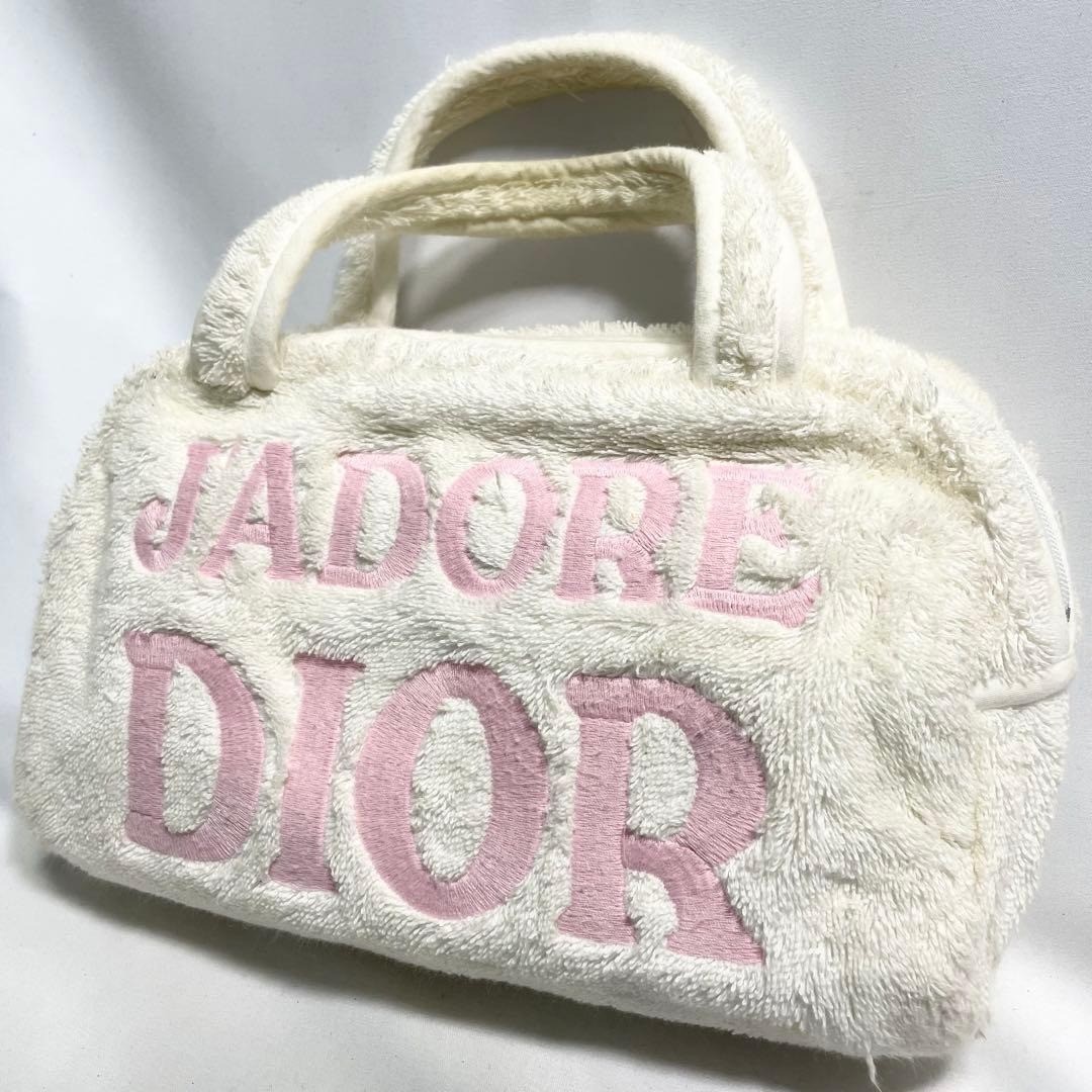 CHRISTIAN DIOR J'ADORE Handbag White Terry Cloth Pink Logo