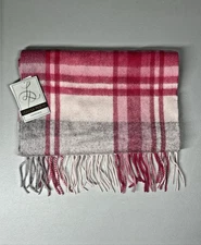 Cashmere Gradient Plaid Tartan Scarf with Fringe Pink Classic Cozy Preppy Luxury