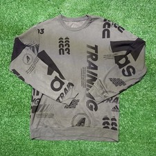 Adidas Sweatshirt Men Large Gray AOP Training Pullover Crew Jumper Sweater L