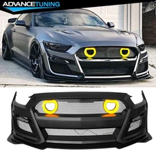 For 15-17 Ford Mustang GT500 Style Front Bumper Cover Kits W/ Lip LED Grille