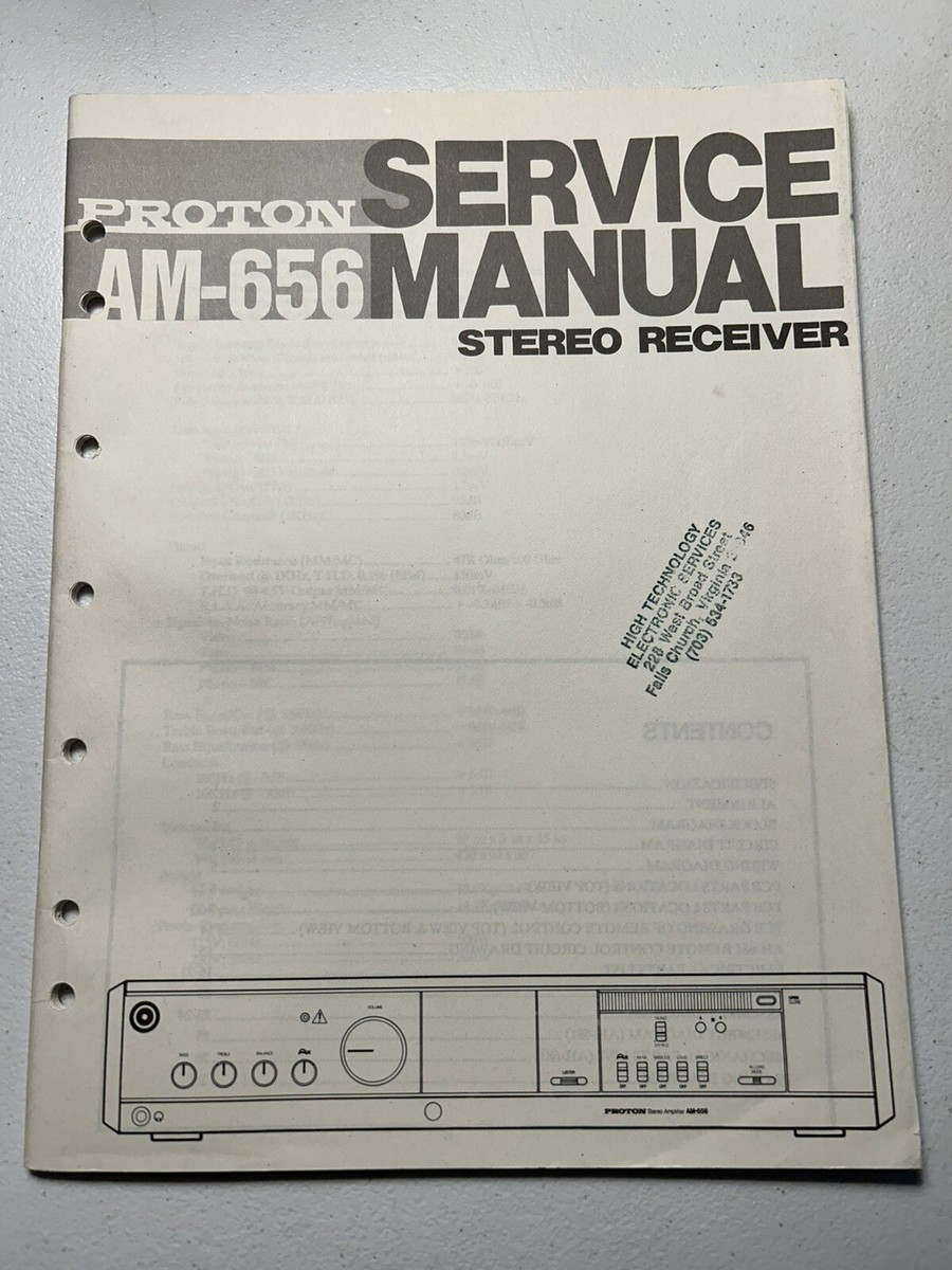 Proton AM-656 Stereo Receiver Service Manual Vintage Genuine
