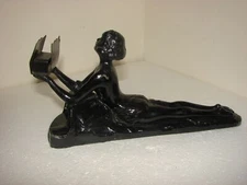 Black Painted Art Deco Metal Lounging Lady Match Holder Ash Tray TLC