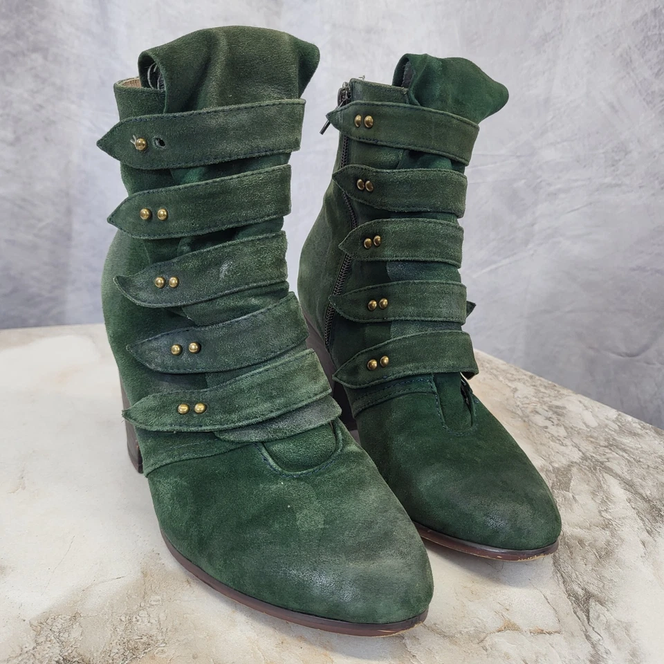 Jeffrey Campbell ELLIERAY размер 6,5 зеленая замша внутри молнии с ремешками коренастый каблук - Изображение 2 из 4