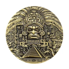 80*10mm Maya Bronze Commemorative Coins Mexico Prophecy Calendar Pyramid Aztec
