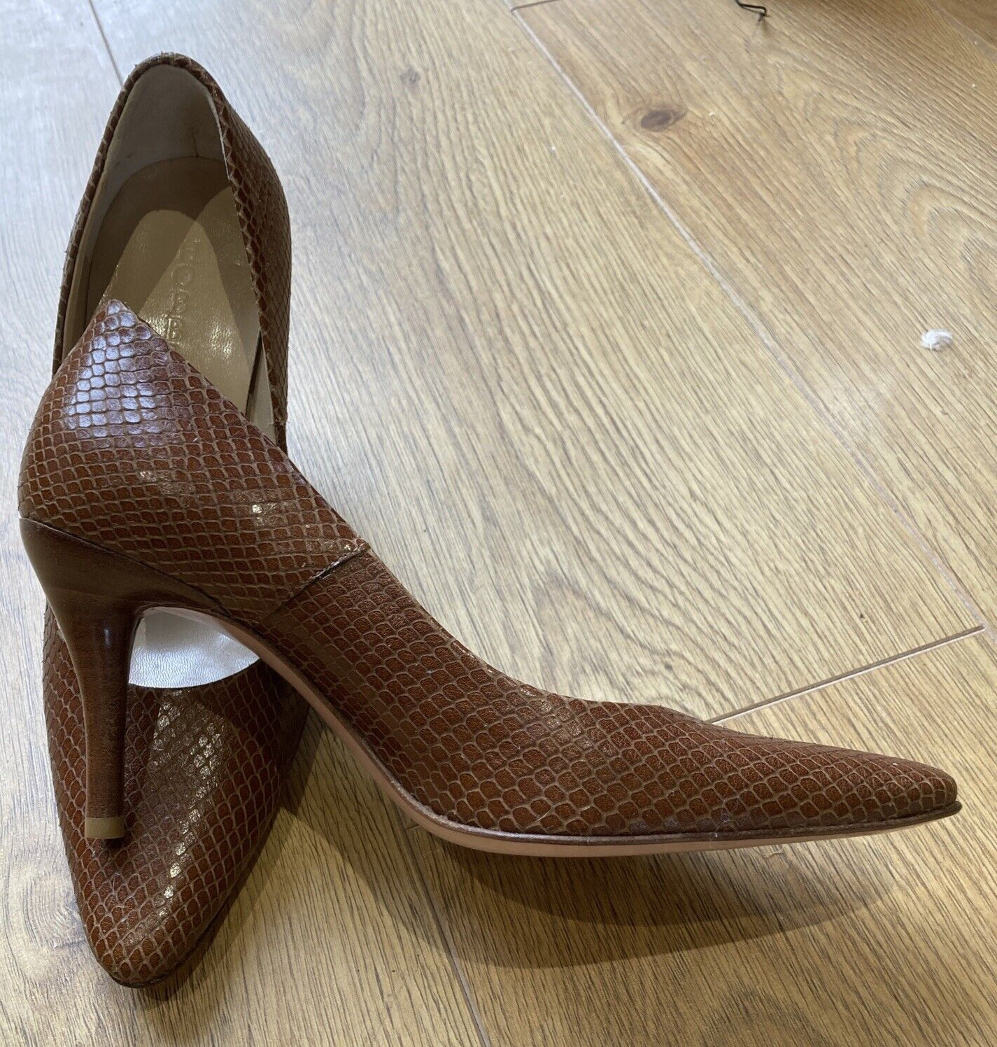 Vintage Brown Reptile Court Shoes by Hobbs, Size 36, New 2