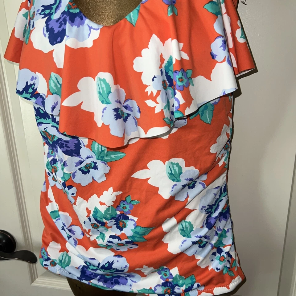 Tankini para mujer Leilani talla 12 top de natación halter delantero acolchado naranja floral Foto 2 de 4