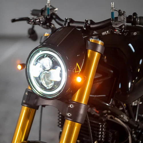 Motorcycle Cafe Racer Custom Project LED 7" HI-LO Beam DRL Ring Halo Headlight