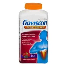 GAVISCON Max Relief Berry Blend, 100 Chewable Foam Tabs, Long Expiry