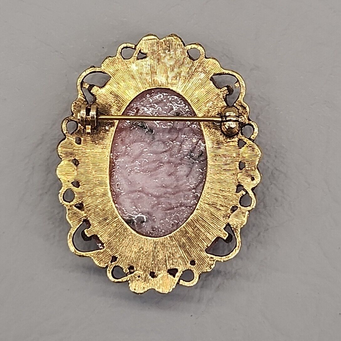 Dried Flower Brooch Vtg Resin Pink Domed Gold Ton… - image 12