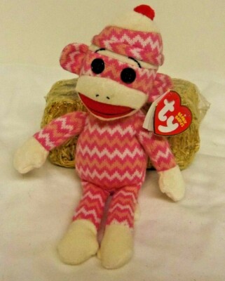 Socks the Sock Monkey 9'' pink Zig Zag knit doll 2011 Beanie Babie MWMT new 40940