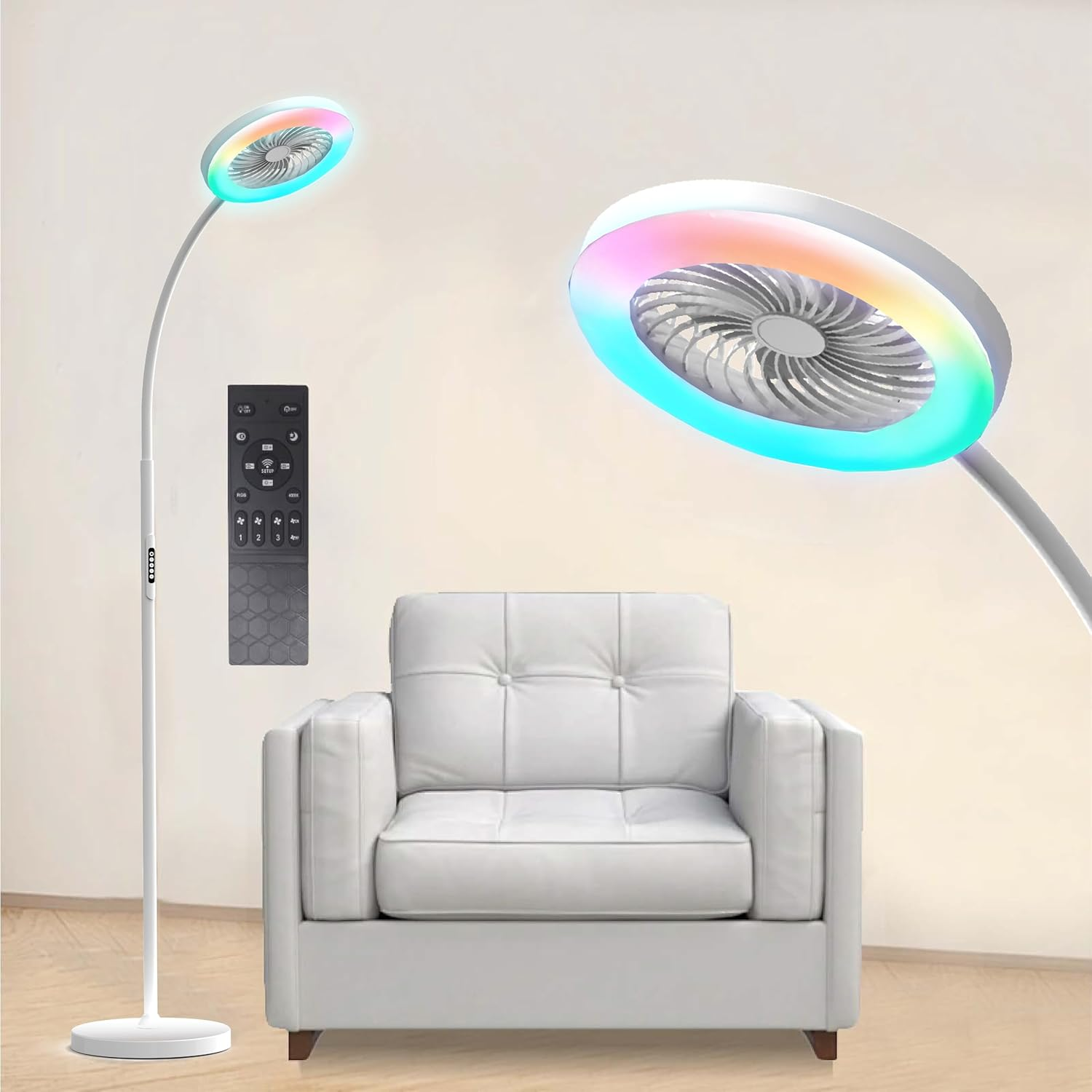 RGB LED Floor Lamp with Fan - 18W 1500Lm Stepless Adjustable Lighting-image