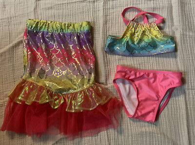 Cat Jack Toddler Girls 3pc Mermaid Scale Top Skirt Bikini Set Pink Sz  2T EUC