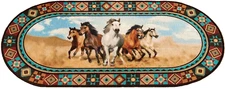 EXTRA LONG OVAL PRINTED NYLON RUG RUNNER (nonskid)(20"x44") GALLOPING HORSES, CE