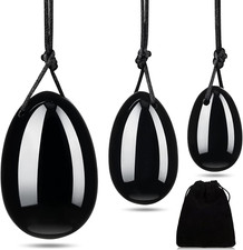 3 Pcs Black Obsidian Eggs Massage Stone Jade Eggs Kegel Balls Yoni Crystal Jade
