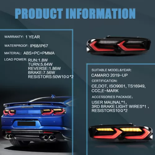 VLAND LED Rückleuchten für 2019-2024 Chevrolet Camaro Smoke Red Lens Paar - Bild 8 von 8