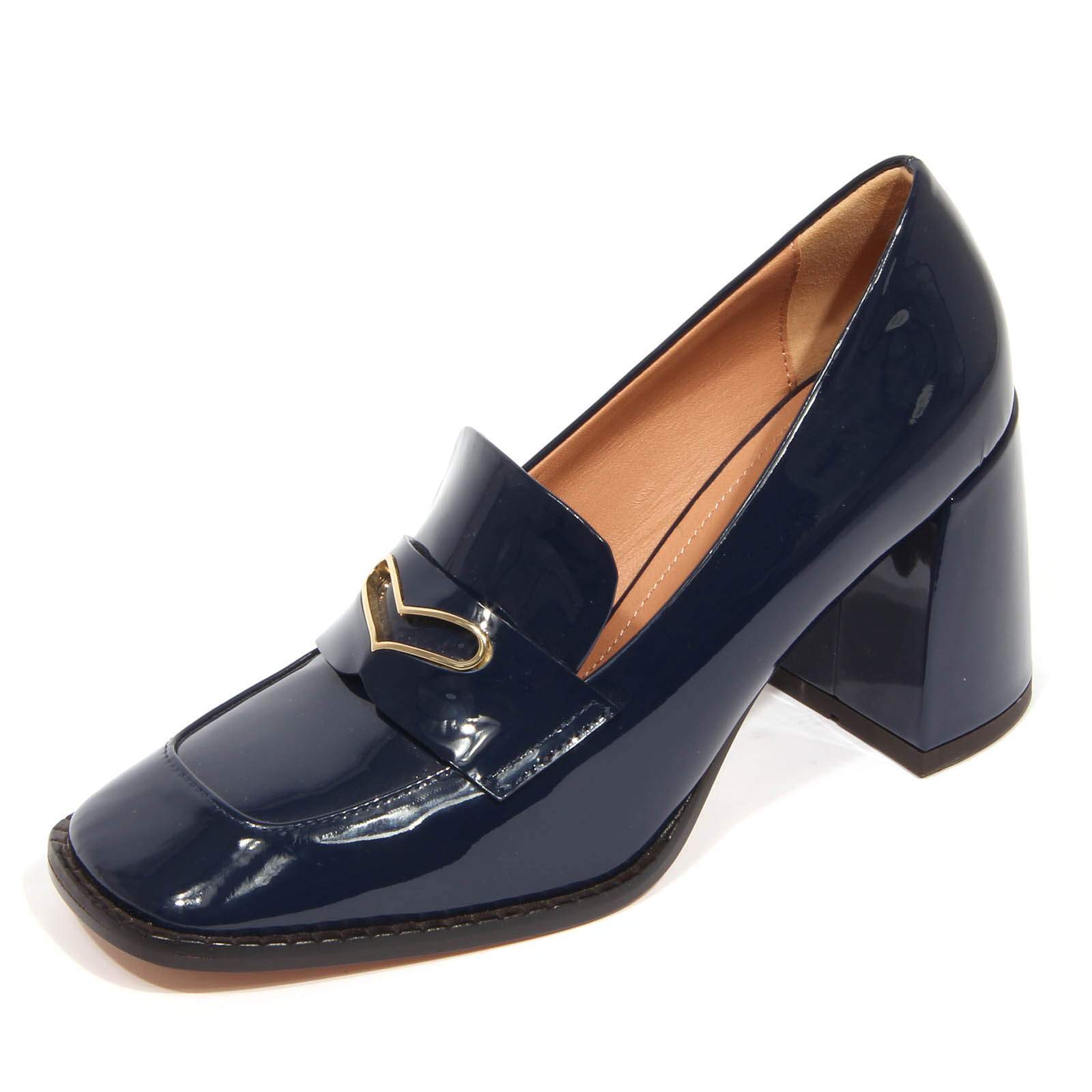 H7294 женские мокасины на каблуке donna A.BOCCA с декольте синего цвета