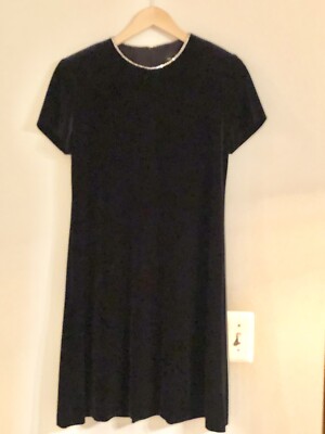 Vintage John Roberts Dress Size 12P Black Velvet Rhinestone Neckline- USA