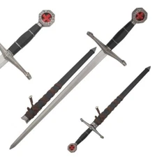 23" Medieval Warrior Middle Ages Red Cross Crusader Mini Sword With Scabbard