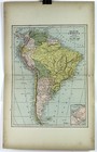 1890s Map of South America Full Color Lithography 13.5 x 21.75