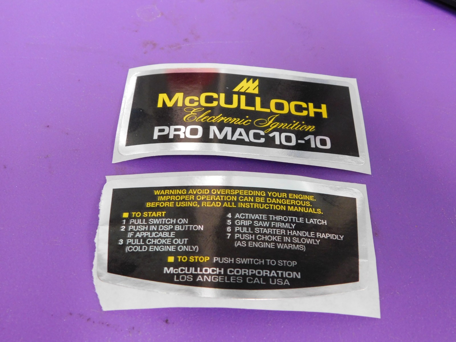 McCULLOCH CHAINSAW PRO MAC 1010 DECAL SET UP484 AND UP485 eBay