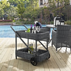 Outdoor Patio Furniture Gray Wicker Rattan Two Tier Beverage Bar Cart On Wheels Ebay