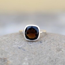 Smokey Natural Gemstone Women 925 Sterling Silver Ring Handmade Jewelry