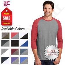 District Mens Perfect Tri T Shirt 3/4 Sleeve Raglan Stylish T-Shirt DM136