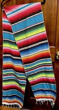 Vintage Mexican Serape Saltillo Runner Woven Stripes Vivid Colors 100" X 14"