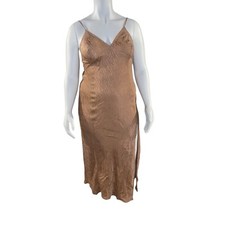 Victoria Secret Lingerie Chemise Slip Long Gown XL Gold VS Logo Print Side Slit