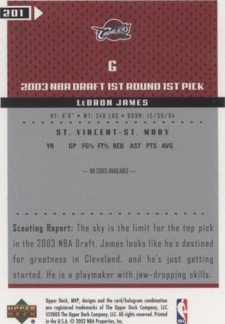 2003-04 Upper Deck MVP - LeBron James #201 for sale | eBay