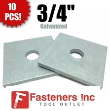 (Qty 10) 3/4" x 3" x .25 (Approx) Square Bearing Plate Washer Hot Galvanized 